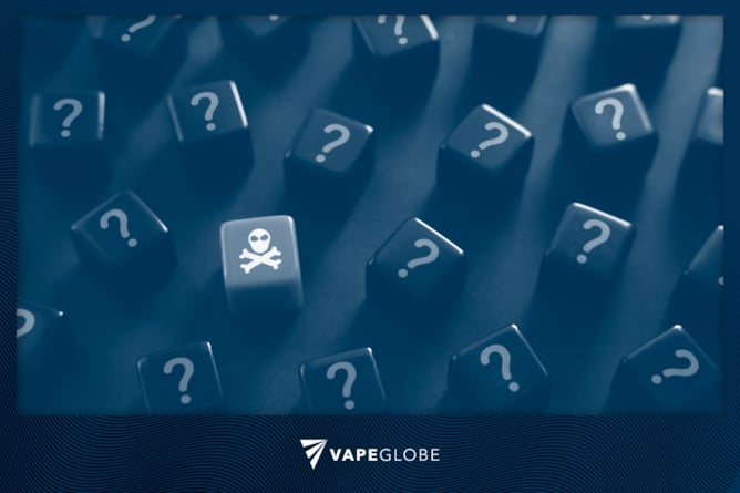 Würfel mit Fragezeichen und dazwischen einer mit einem Totenkopf.